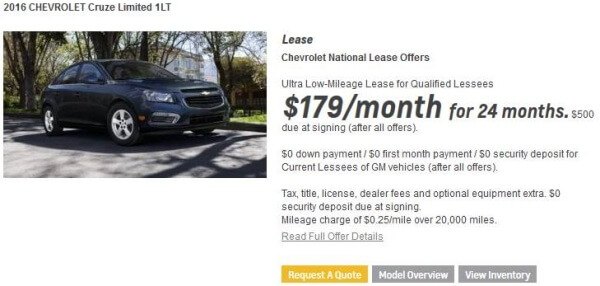 chevy cruze lease ad details