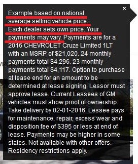 chevy cruze lease fine print highlighted