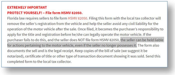 Florida DMV warns sellers of liability even after they sell their car