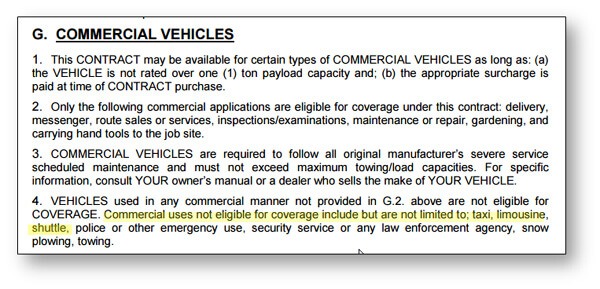 Warranty stating that taxis are ineligible for coverage