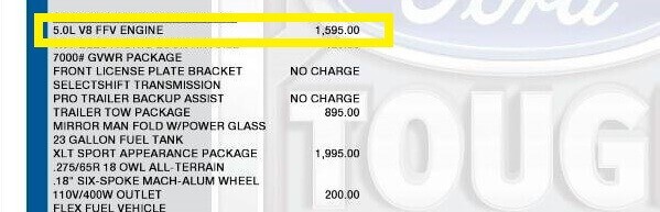 ford f-150 v8 engine option price on xlt