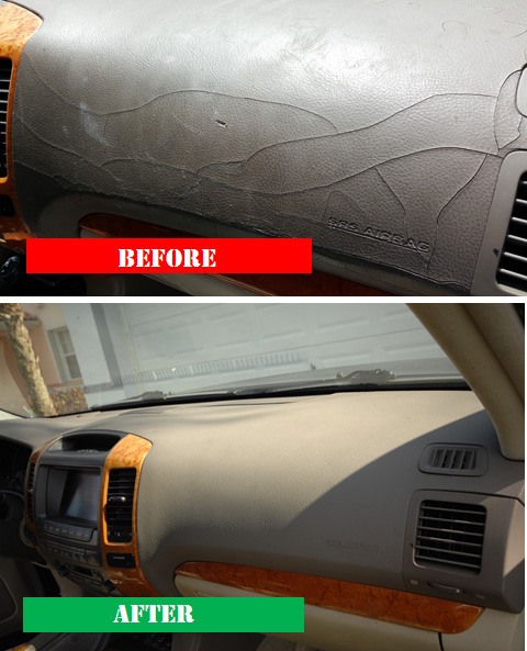 Our cracked Lexus dashboard before and after