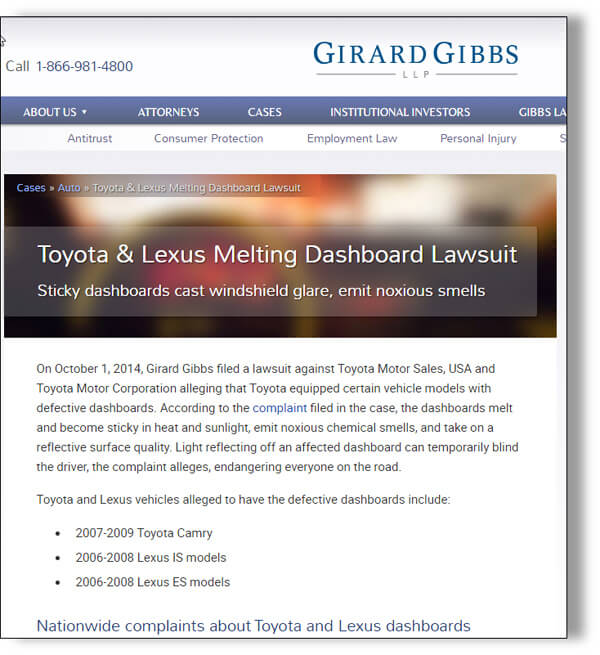 Gibbs Law Group has filed a class action lawsuit against Toyota/Lexus