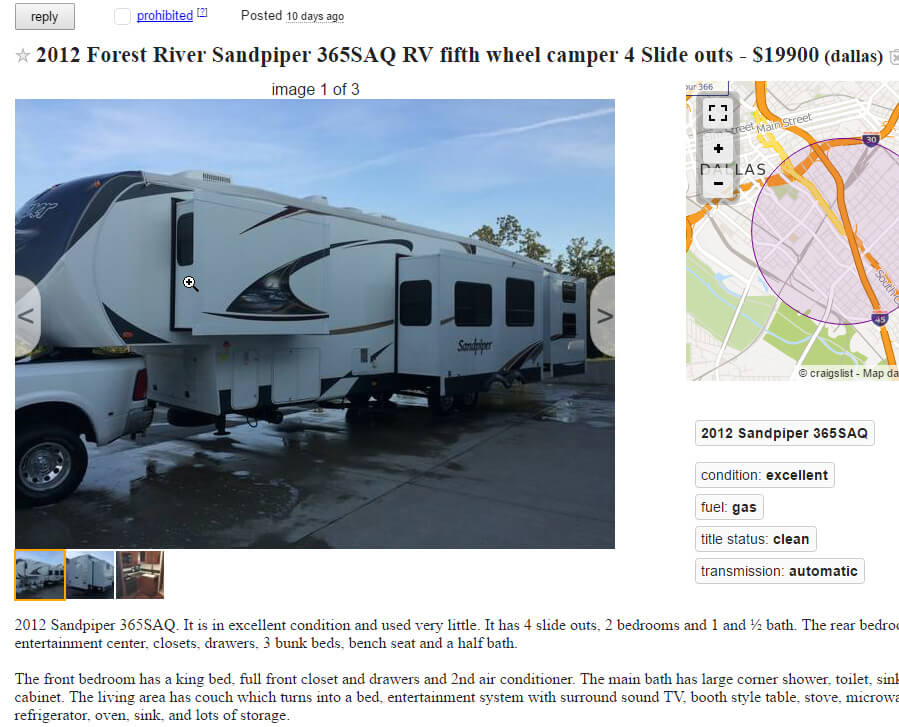 fraudulent RV listing on Craigslist in Dallas