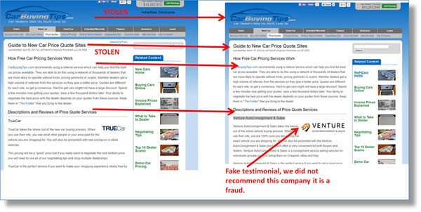 our site on left, and the scammer copy of our site on the right