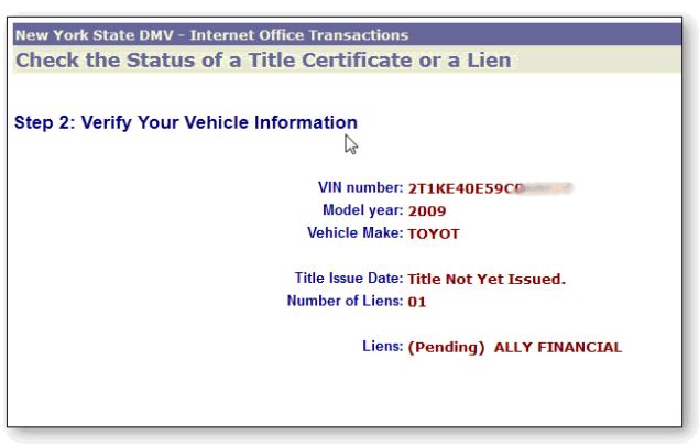 How do you search for liens against a vehicle?