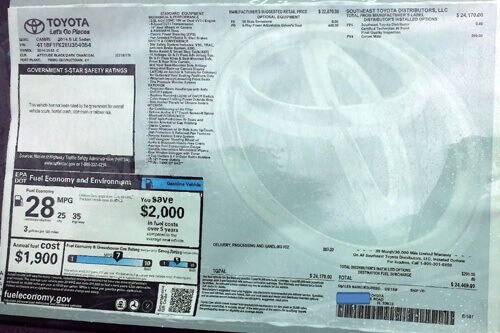 Toyota window sticker small