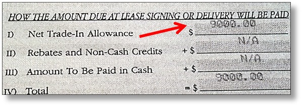 Another contract reflects dealer is paying $9000 for the buyer's trade-in vehicle