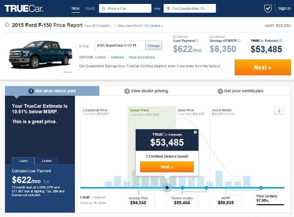 screen shot of truecar