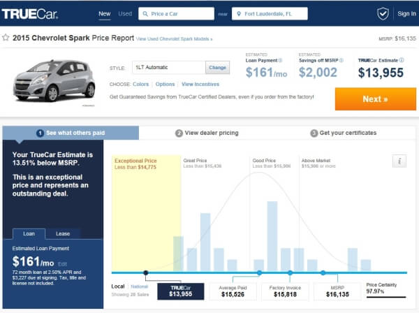 screen shot of truecar