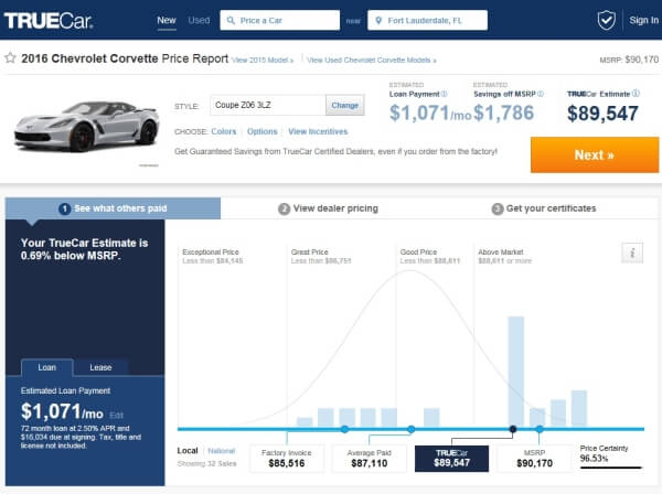 screen shot of truecar