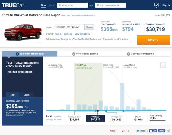 screen shot of truecar