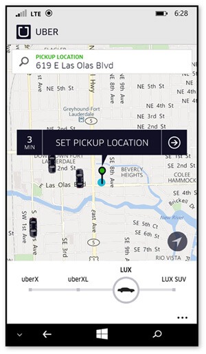 Uber App Screen shot showing 3 nearby drivers