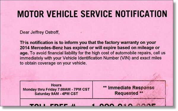 warranty solicitation we received from Protection Services out of St. Charles, MO